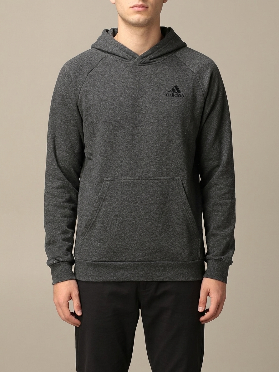 Adidas Grey Fleece Hoodie Small Logo Pullover Men's L