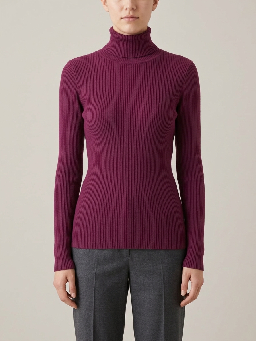 Lauren Ralph Lauren Rib Knit Turtleneck Sweater Burgundy Stretch Roll Neck M