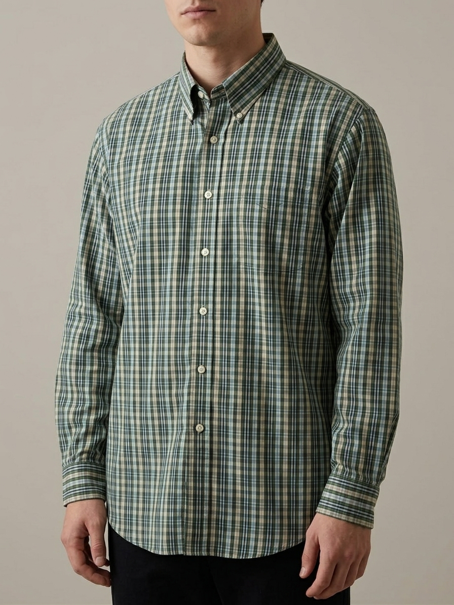 IZOD Easy Care Checked Button Down Shirt Green Blue Men's Large