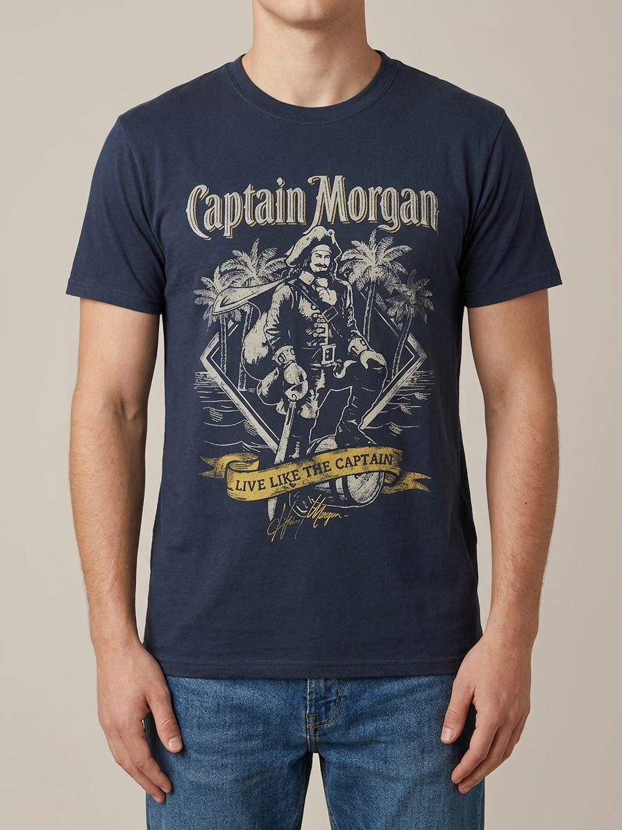 Captain Morgan Pirate Graphic T-Shirt Navy Blue Size M
