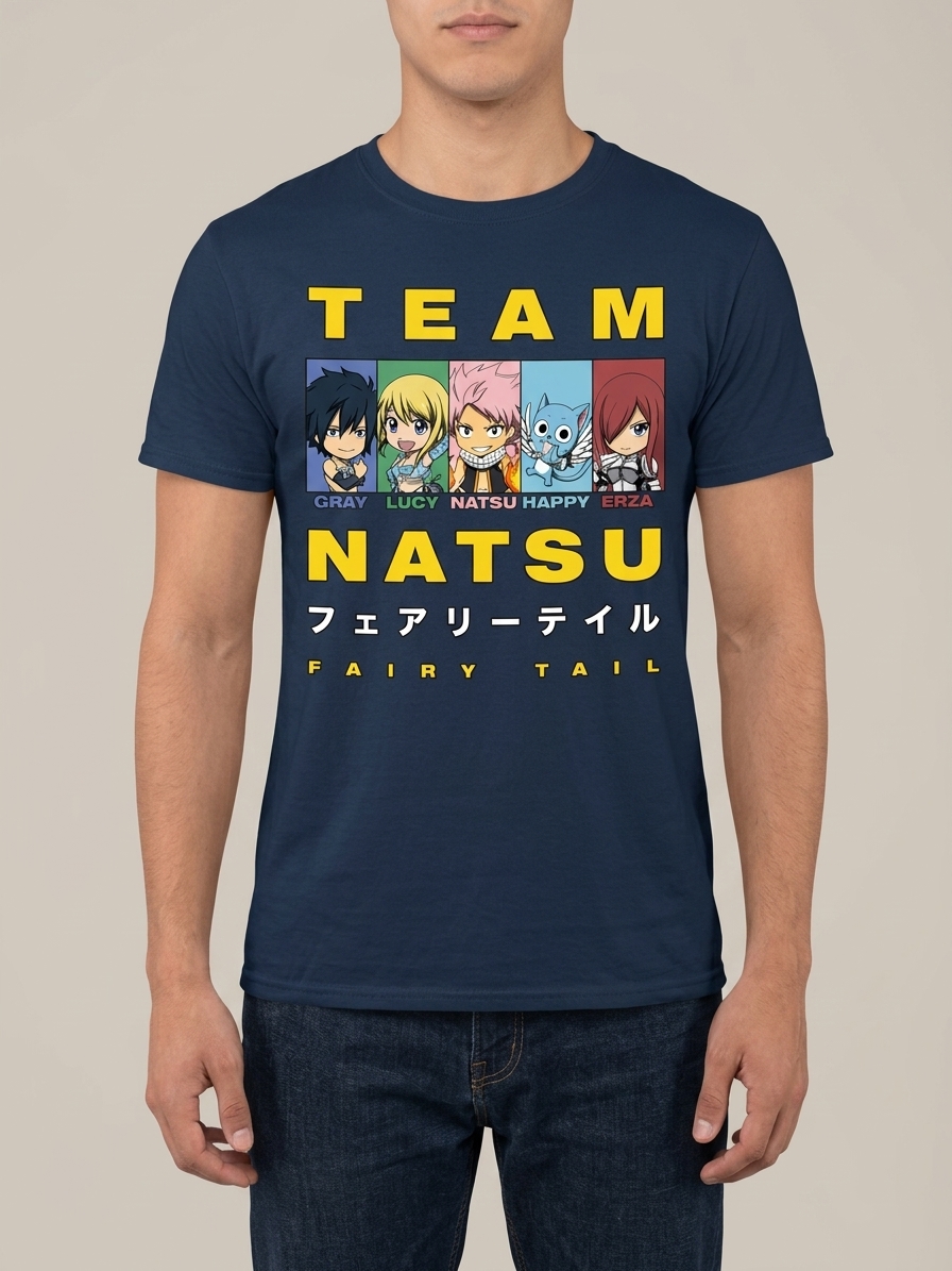 Fairy Tail Team Natsu Anime Graphic T-Shirt Navy Blue Size L