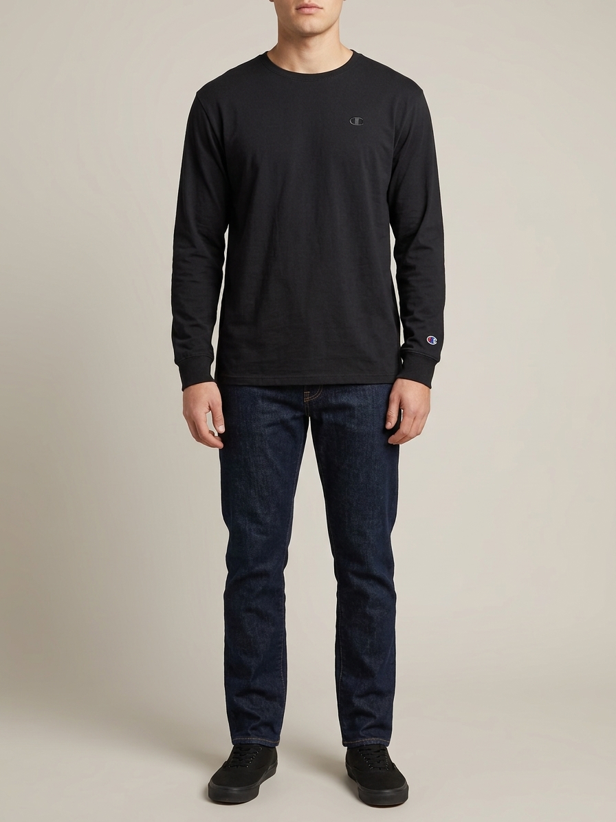Champion Black Long Sleeve T-Shirt Embroidered Logo L