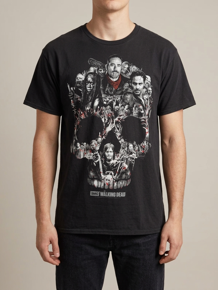 The Walking Dead AMC Skull Graphic T-Shirt Black Horror TV Tee Size S/M