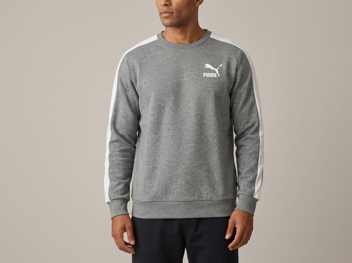 Puma Grey Fleece Sweatshirt Crewneck Logo Pullover M